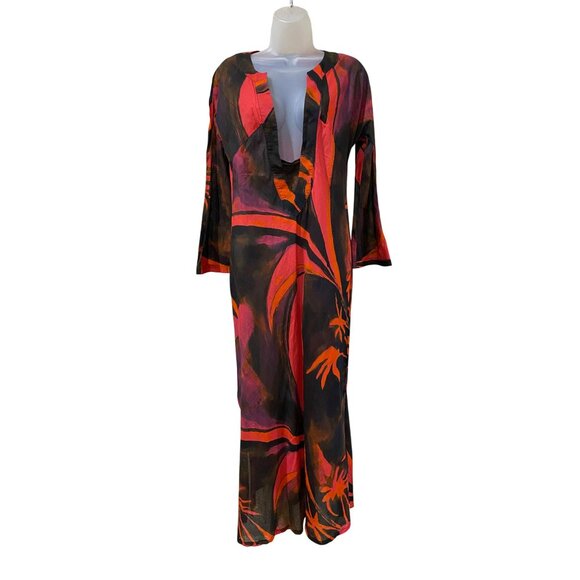 Louisa Ballou Tropical Print Maxi Dress 100% Cotton Size Medium Retail $1215 - Picture 2 of 14